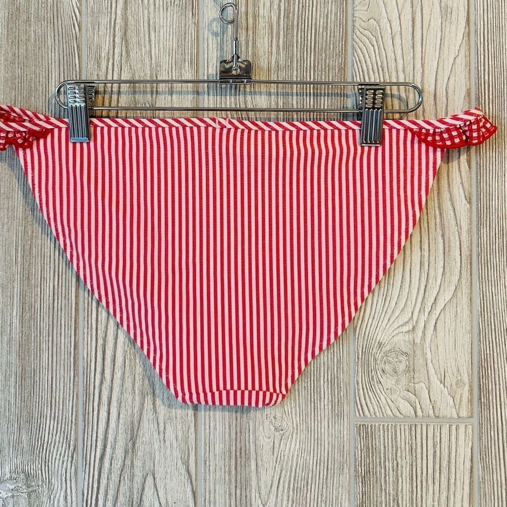 NEW! AERIE RUFFLE BIKINI BOTTOM Size Medium Red White Classic Cut Swim Women - Picture 7 of 10